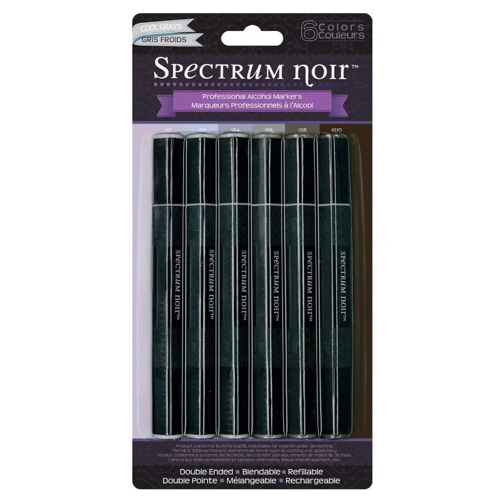 Spectrum Noir COOL GREYS Set of 6 Professional Alcohol Markers Pens Double Ended